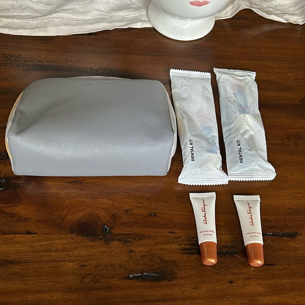 COLE HAAN  American Airlines Toiletry Cosmetic Bag 2 lip balm and 2 dental kit